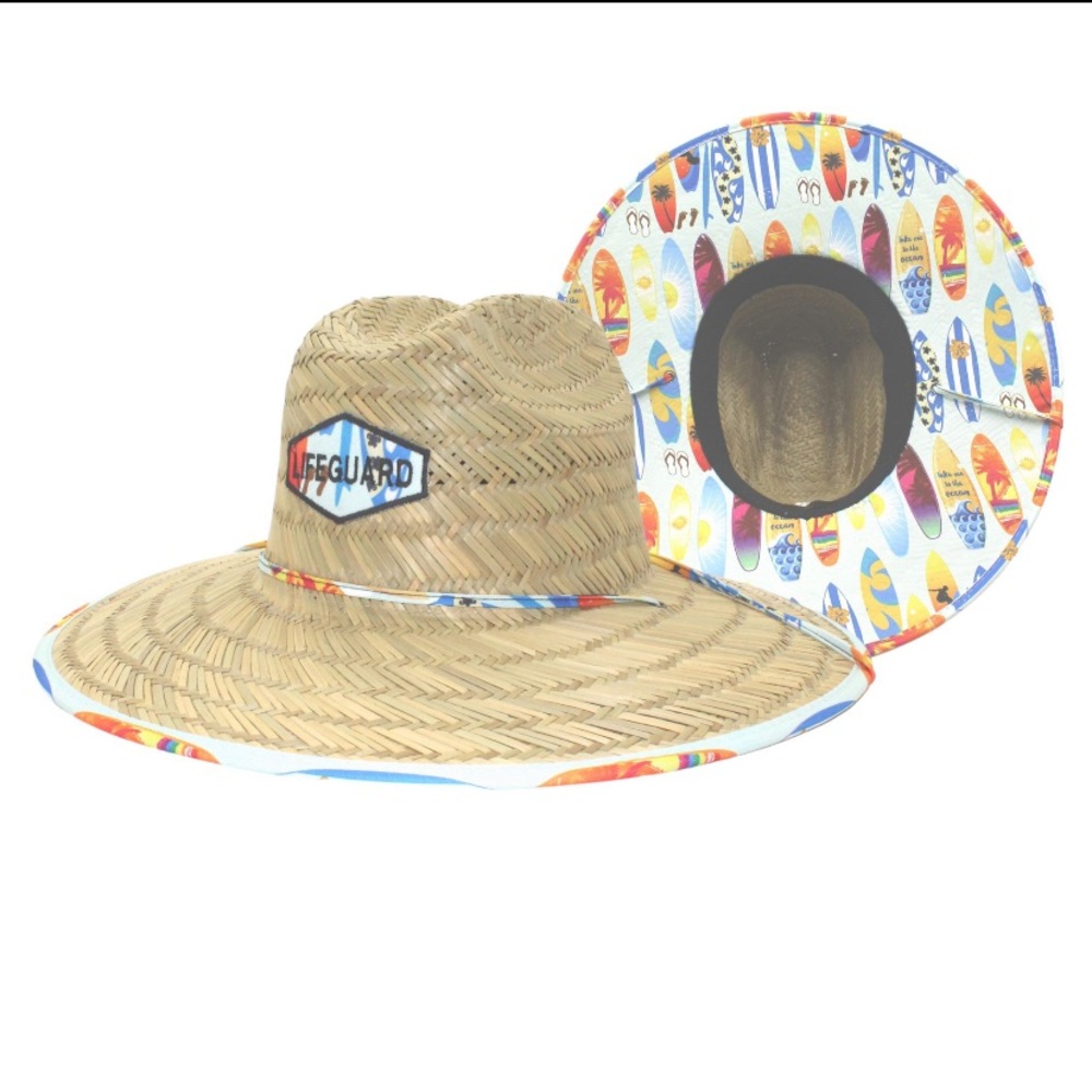 COPY - Men's Classic Under Brim Printed Straw Lifeguard Sun Hats